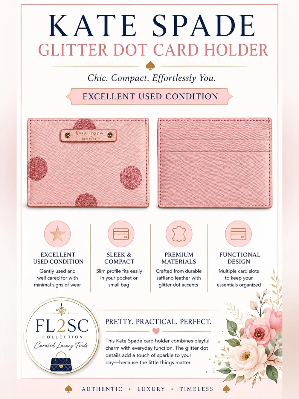 Kate Spade New York Haven Lane Graham card case wallet in pink with glitter dots